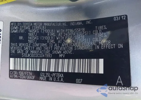 2012 Toyota Sienna Le 7 Passenger from USA, damaged, VIN 5TDJK3DC0CS041993